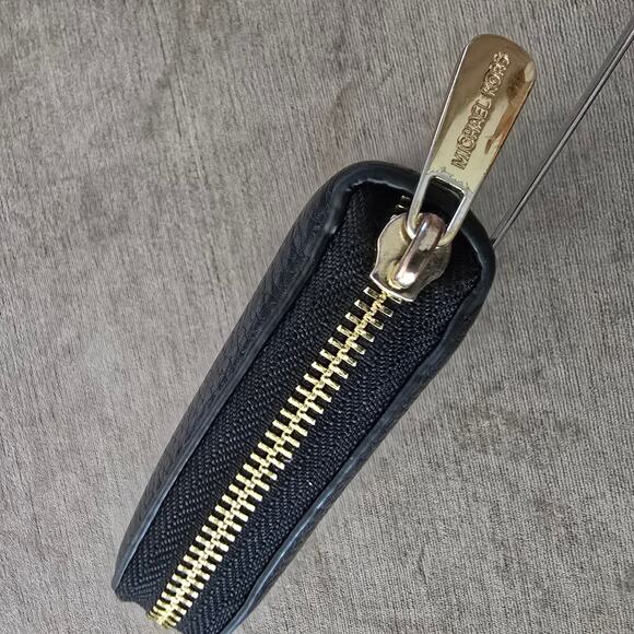 Michael Kors Wallet Black Leather Jet Set Travel Continental Zip Around Pebbled - Picture 7 of 16